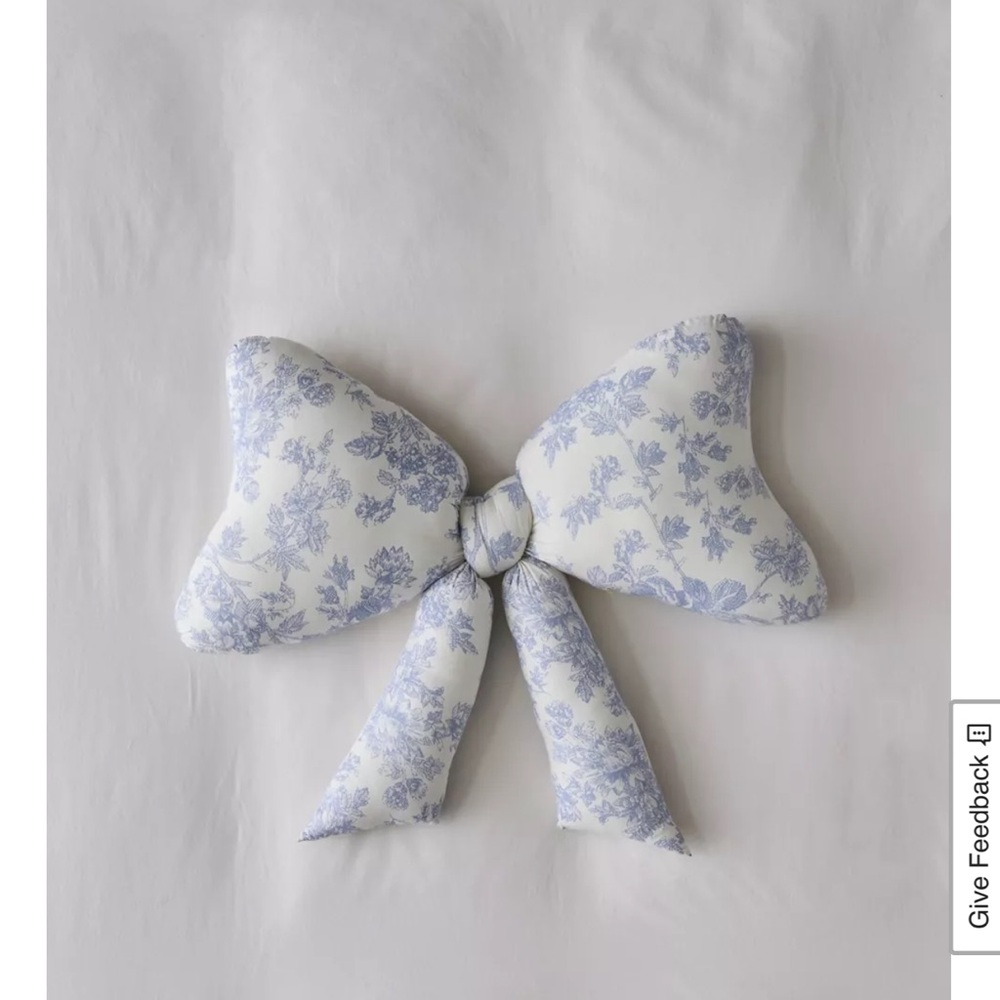Floral Blue and White toile bow Pillow Urban Outfitters